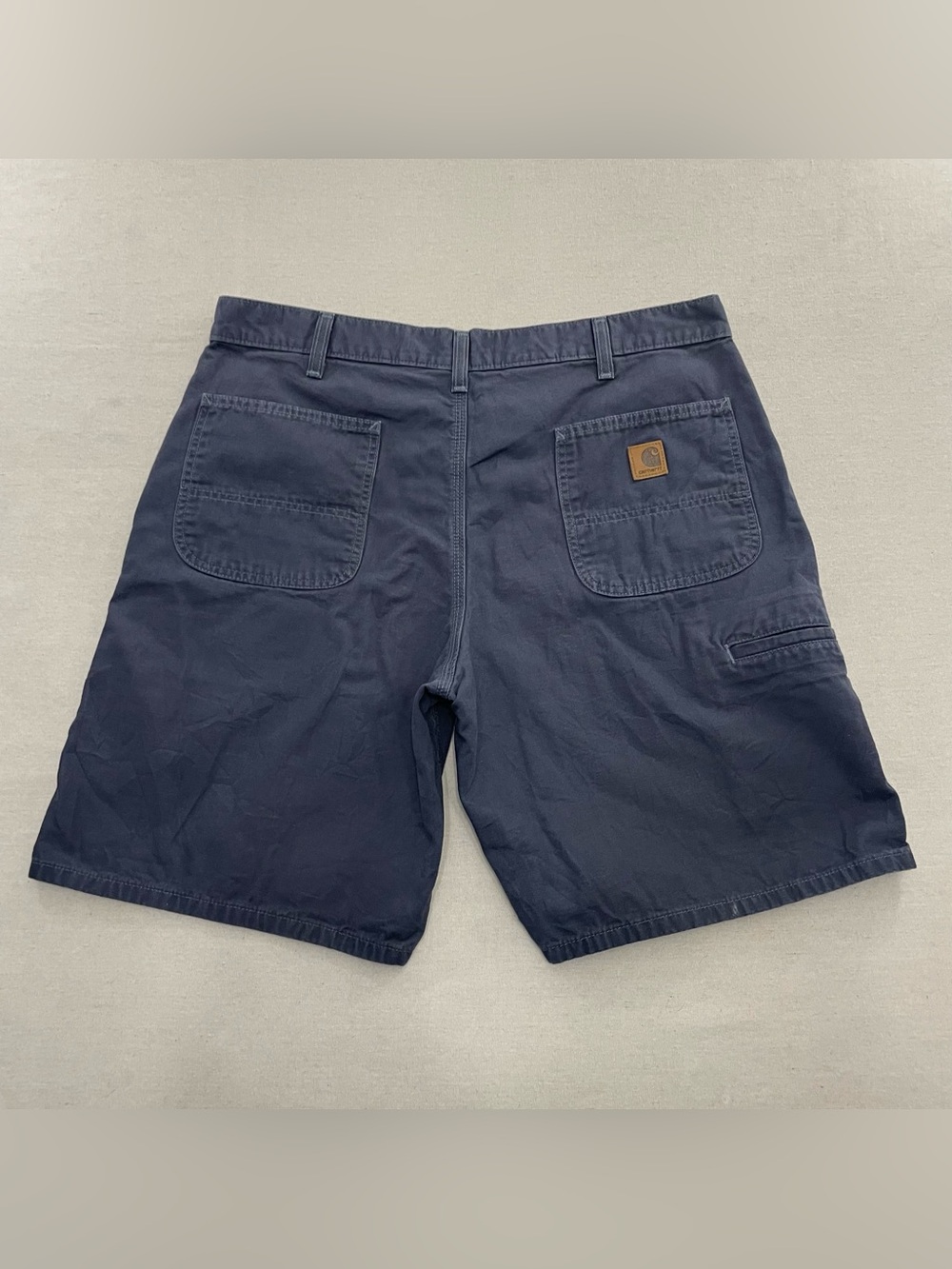 VTG CARHARTT B203 BLS Carpenter Duck Canvas LEATHER PATCH Shorts Sz. 38 X 10